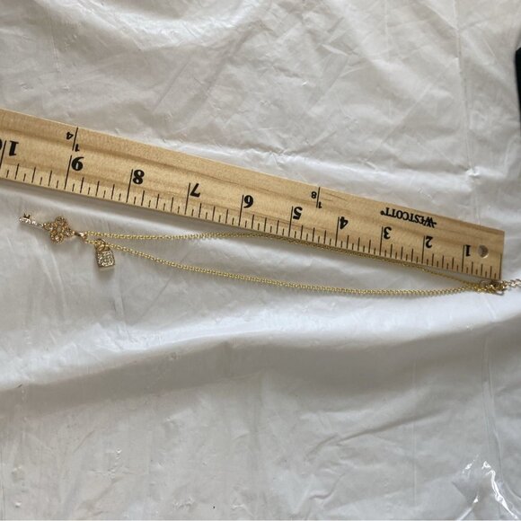 Golden Lock & Key Pendant Necklace Rhinestone Gold Chain For Women - Picture 4 of 7